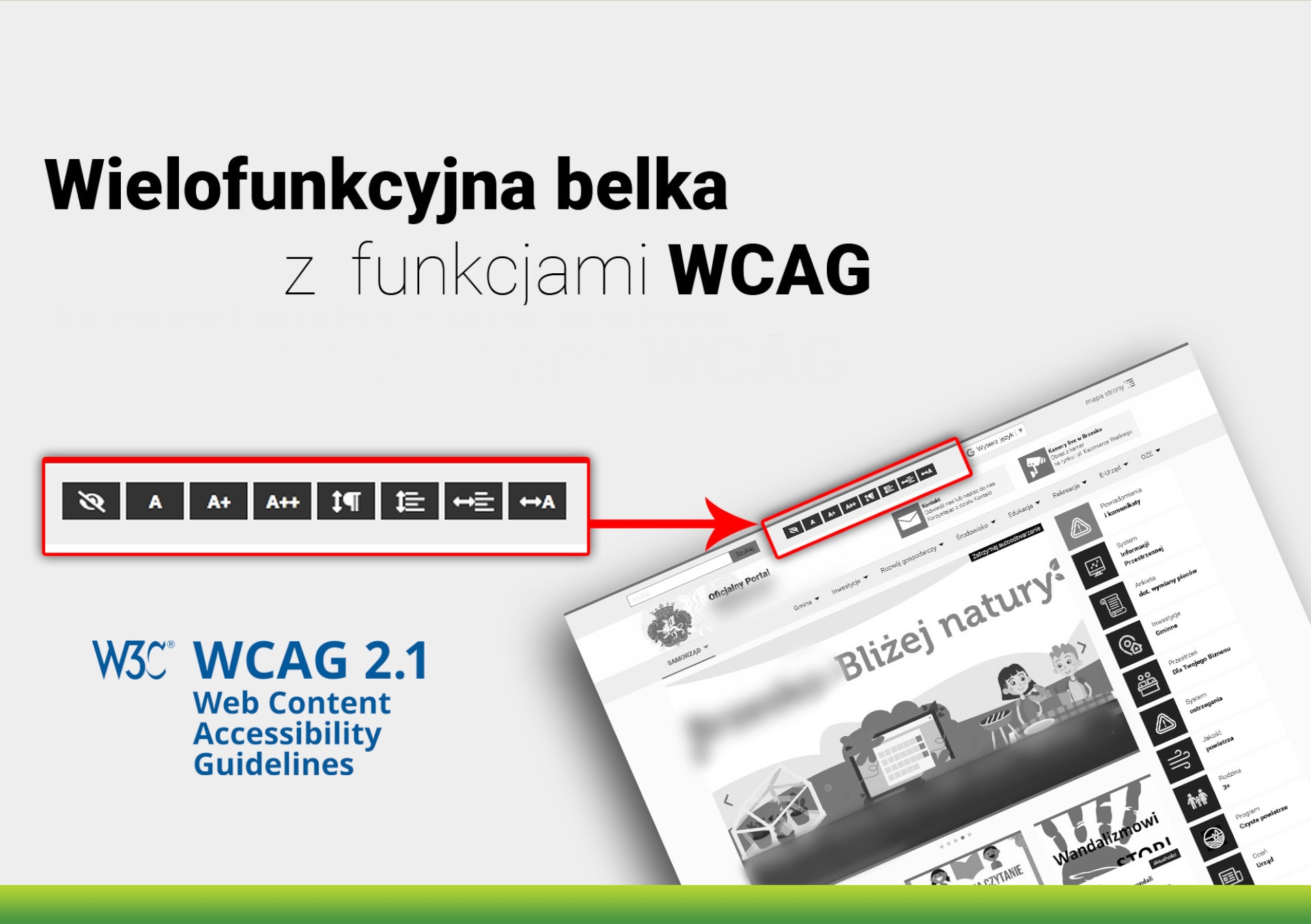 Belka z funkcjami WCAG 2.1 na stronie internetowej