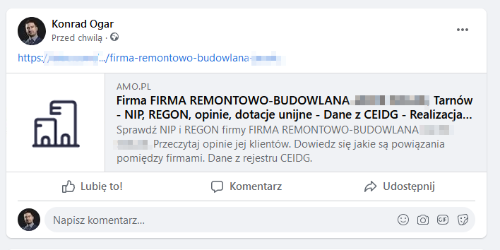 link do strony, na której nie wdrożono Open Graph